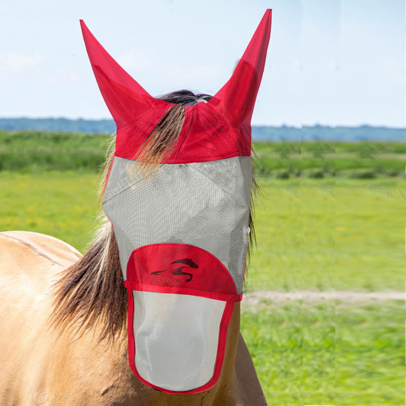 Horse Fly Mask with Long Nose and Ears,Red,Small Size Small Red