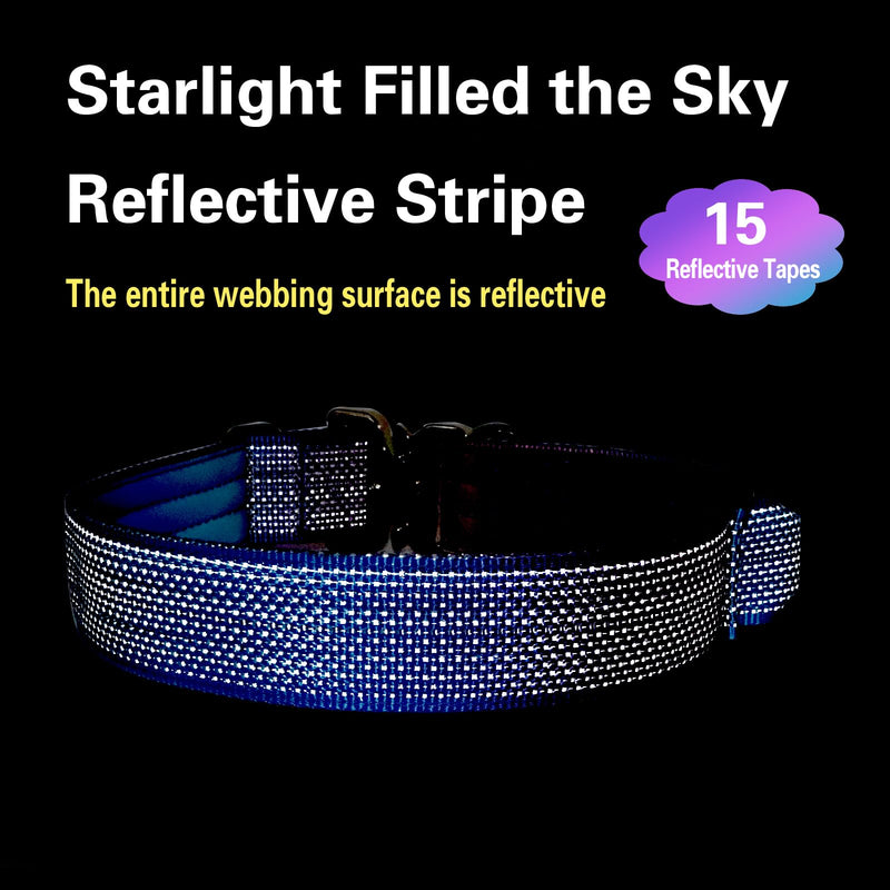 Tactical Dog Collar, Wide Thick Reflective Tactical Military Dog Collar with Handle for Large Dogs, Soft Padded Heavy Duty Dog Collar with Quick Release Metal Buckle (Purple, L) Purple Neck Girth: 16”-26”