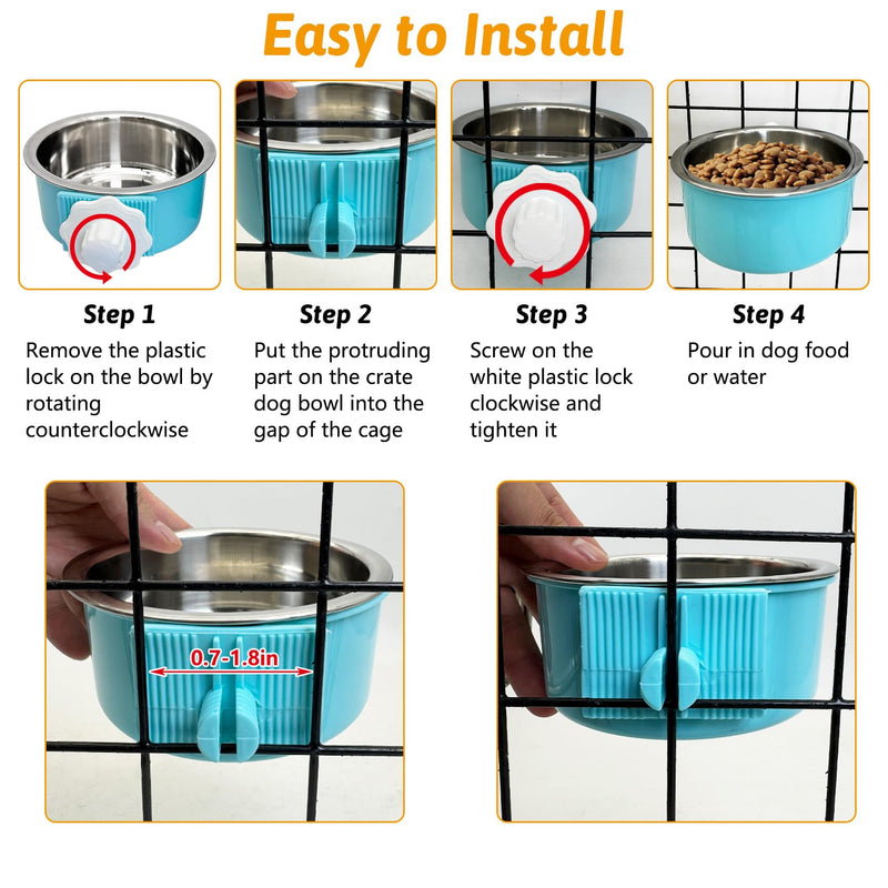 Hamiledyi Crate Dog Bowl Cat - Removable Stainless Steel Hanging No Spill Pet Bowl for Kennels Durable Detachable Design Fits Small Medium Dog Cages (2 Pcs, Blue - PawsPlanet Australia