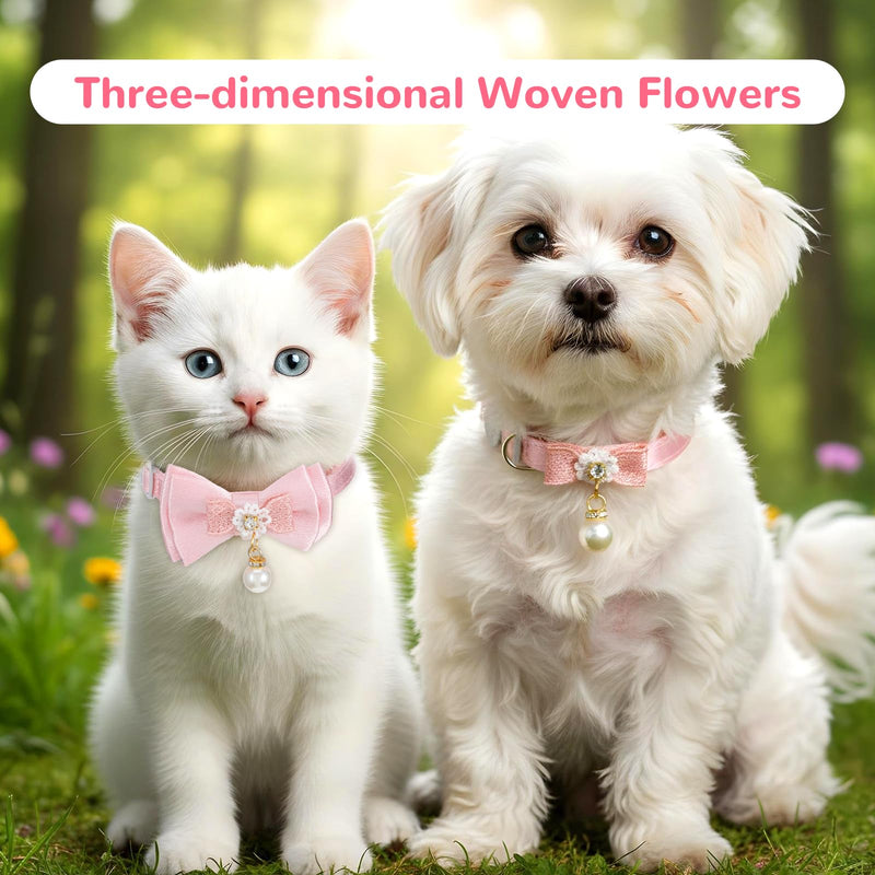 2 Pack Breakaway Cat Collar with Bowtie and Bell, Cute Pink Cat Collar for Girl Cats Adjustable Safety Collars Soft Kitten Collars for Girl Cats (Pink, 2 Styles) - PawsPlanet Australia