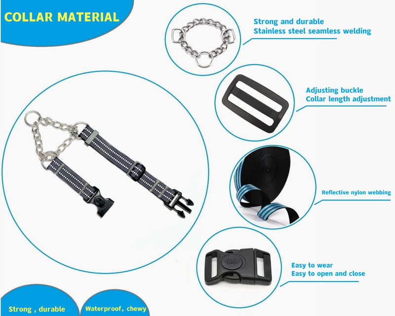 Martingale Collars for Dogs, Heavy Duty Stainless Steel Chain Training Collar, Reflective Nylon Adjustable Collar with Quick Release Buckle, Suitable for Puppy Medium Large Dogs (Gray, M) Medium-(for dog's neck 16''~20.5'') Gray - PawsPlanet Australia