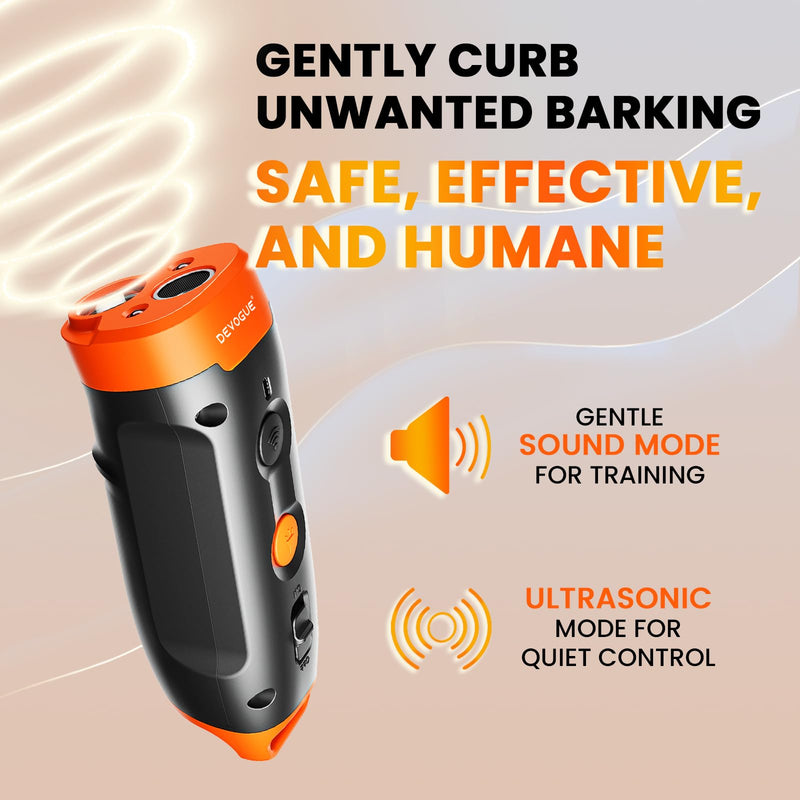 DEVOGUE® Dog Bark Deterrent Devices – Rechargeable Anti Barking Device for Dogs – 10 to 12 Meter Long Range Ultrasonic Dog Bark Deterrent - Correct Your Dog's Bad Behavior Instantly with A Button