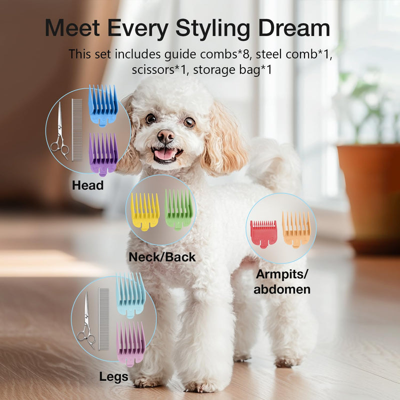 Dog Clippers for Grooming for Thick Coats, Detachable Blade Cordless Rechargeable Professional Pet Grooming Hair Trimmer Shaver Kit with 8 Guide Combs for Dogs Cats Animals Blue&black - PawsPlanet Australia