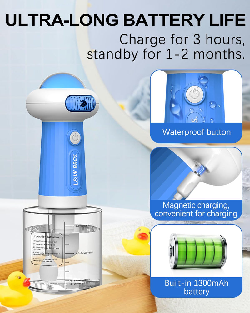 Electric Foaming Shampoo Dispenser, Automatic Soap Dispenser with Magnetic Charging/Ambient Light, for Dog/Cat Bathing, Bathroom, Kitchen Sink, Toilet Cleaning Blue - PawsPlanet Australia
