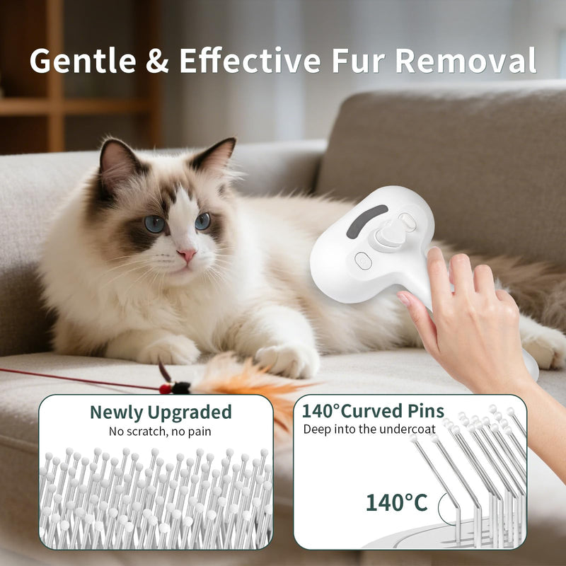 Pet Steam Brush for Dogs and Cats, 3-in-1 Self-Cleaning Deshedding & Grooming Spray Comb, Anti-Static USB Rechargeable with Cool Mist, for Long & Short Hair Pets (White)