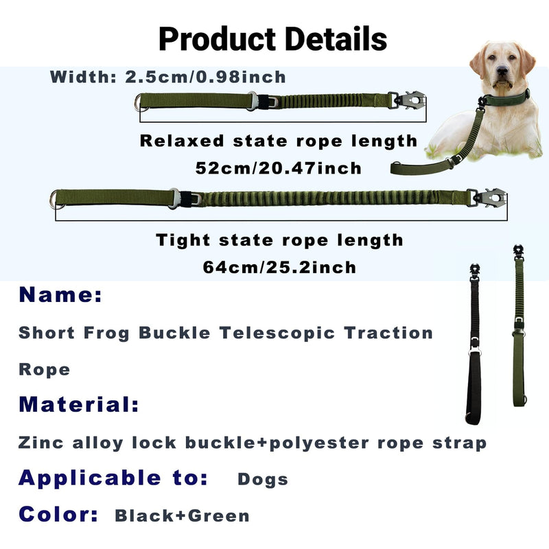 2PCS Tactical Dog Leash Heavy Duty, 20-25Inch Bungee Dog Leash, Training Walking Bungee Lead with Heavy Duty Frog Clip Car Seatbelt for Medium Large Dogs Training Walking (Black, Green) Black, Green - PawsPlanet Australia