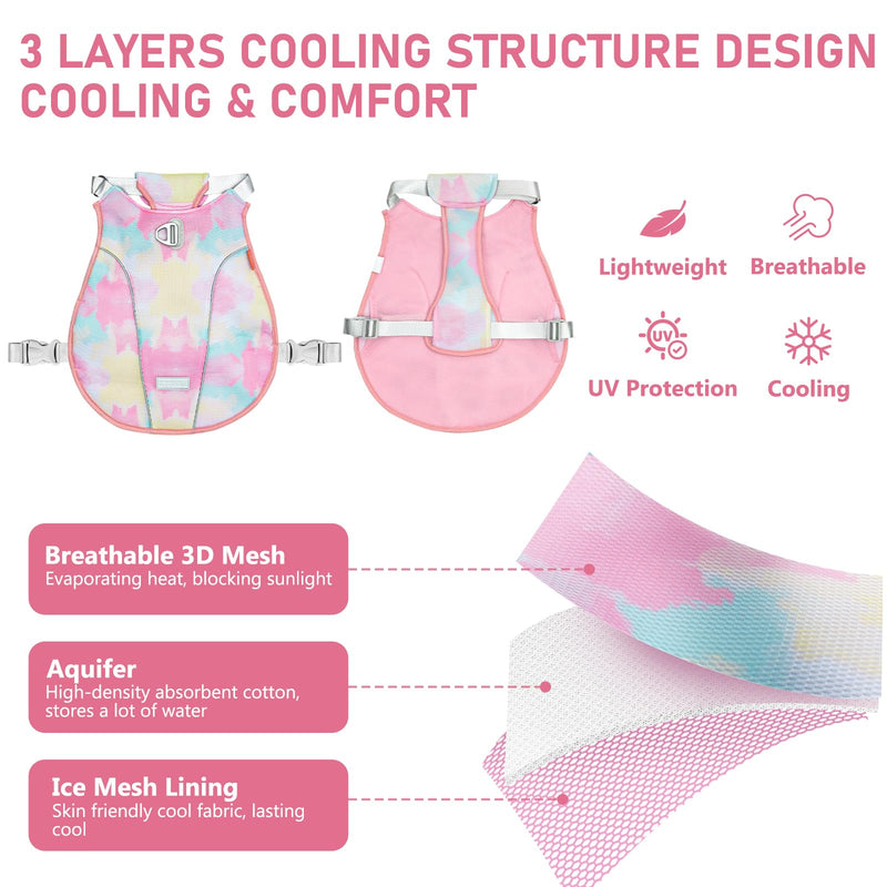 KYEESE Dog Cooling Vest Lightweight Jacket Pet Adjustable Straps Dog Cooling Shirt Cooling Vest for Dogs with D Ring UV Protection Reflective Stripe Pet T Shirt for Beach,Hiking,Walking,Pink,S Small (Pack of 1) Pink - PawsPlanet Australia