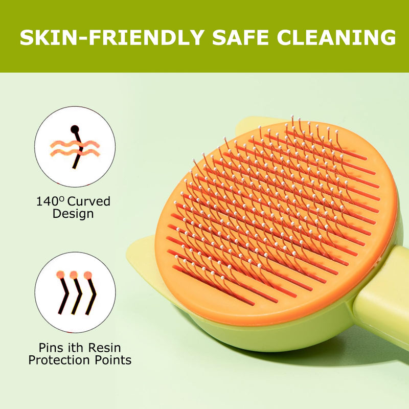 Pet Grooming Brush Kit for Cat and Dog, Hair Massage Cleaner with Release Button, 2 Flea Combs for Shedding Removing Tangles Loose Fur Self Cleaning Accessories, Green(3 Pieces Set) - PawsPlanet Australia