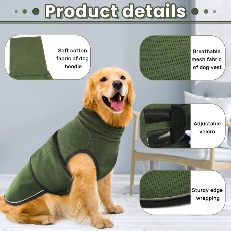 IDOMIK Dog Anxiety Calming Hoodie, Breathable Adjustable Dog Jacket for Thunderstorms, Fireworks, Vet Visits, Separation Anxiety, Ear Protection Recovery, Green, L L(Chest Girth:19.7"-23.6") - PawsPlanet Australia