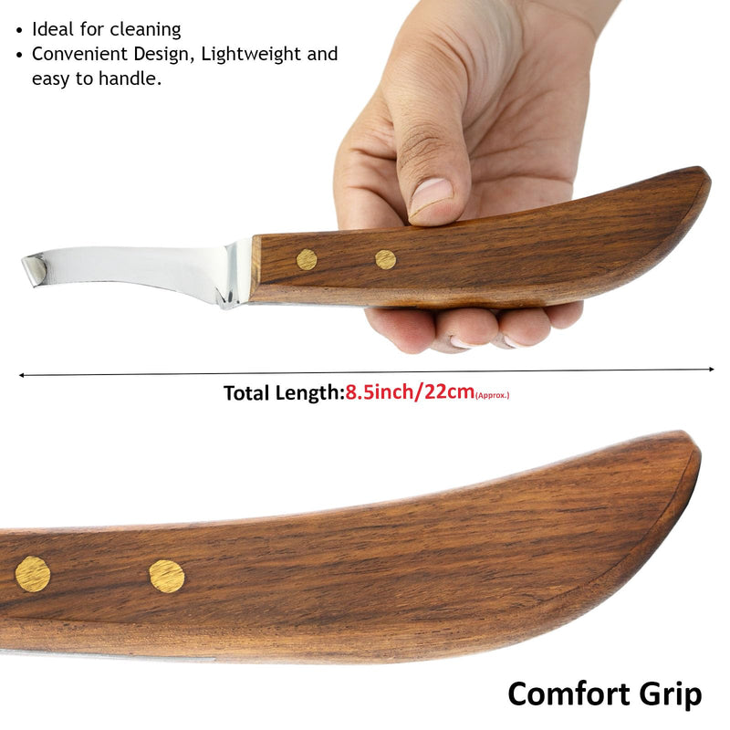 Farrier Hoof Knife with Wooden Handle Single Sided Edge Curved Blade Super Sharp Hoof Tool– Trimming for Horses, Cattle, Goats & Livestock (Brown) Brown - PawsPlanet Australia