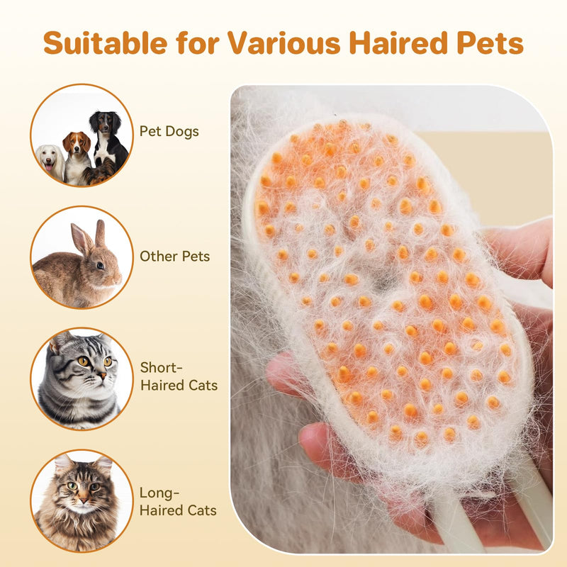 LunaSync Cat Steam Brush for Shedding, 4 in 1 Rechargeable Pet Grooming Brush for Cats and Dogs, Anti-Static Deshedding Tool with Massage & Cleaning, Comb for Long Short Hair - Beige - PawsPlanet Australia