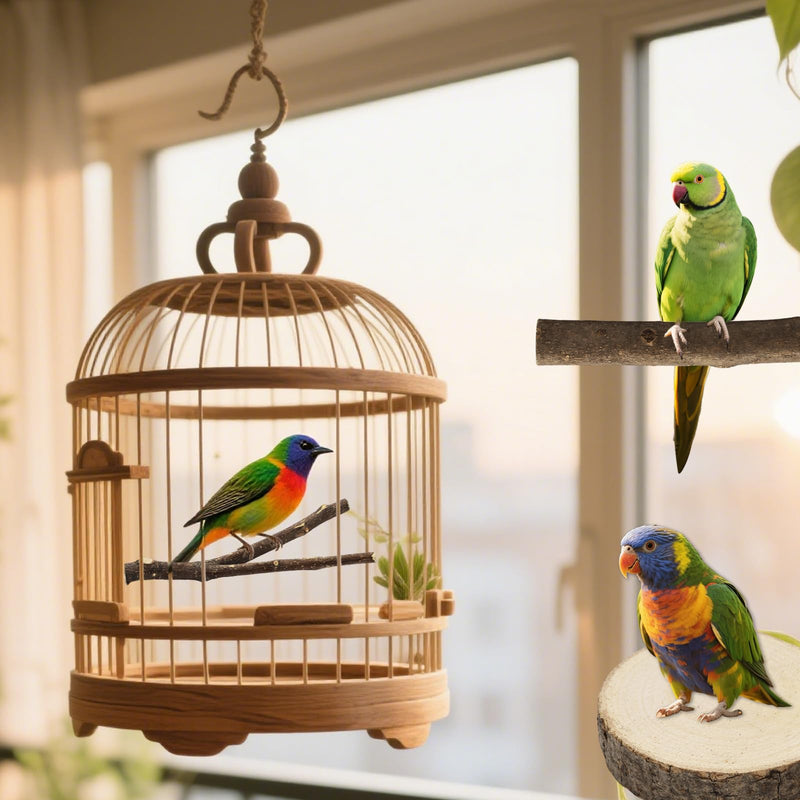 8PCS Bird Perch Natural Wooden Parrot Parakeet Toy Stand Branches Bird Cage Accessories Fork Toys Hanging Multi-Branch Perches Platform Hammock Swing Toy for Parakeets Cockatiel Conure - PawsPlanet Australia