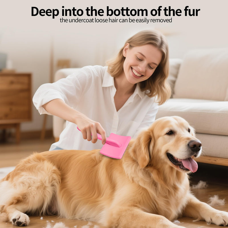 Pet Slicker Brush for Long & Short Hair - Detangling Tool for Dogs & Cats - 135° Angled Stainless Steel Pins, Curved Handle - Gentle Grooming for Small/Medium/Large Breeds (Pink) Pink - PawsPlanet Australia