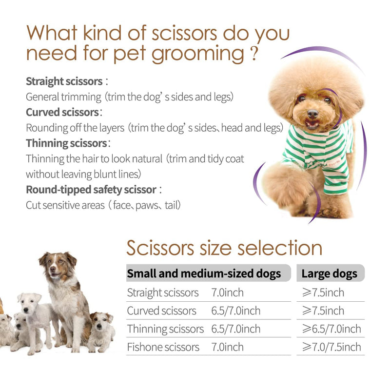 Curved Dog Grooming Scissors Professional 7" Grooming Shears for Dogs Pet Right Handed Groomer Japan 440C Stainless Steel (7 in Curved, Gold) 7 inch - PawsPlanet Australia