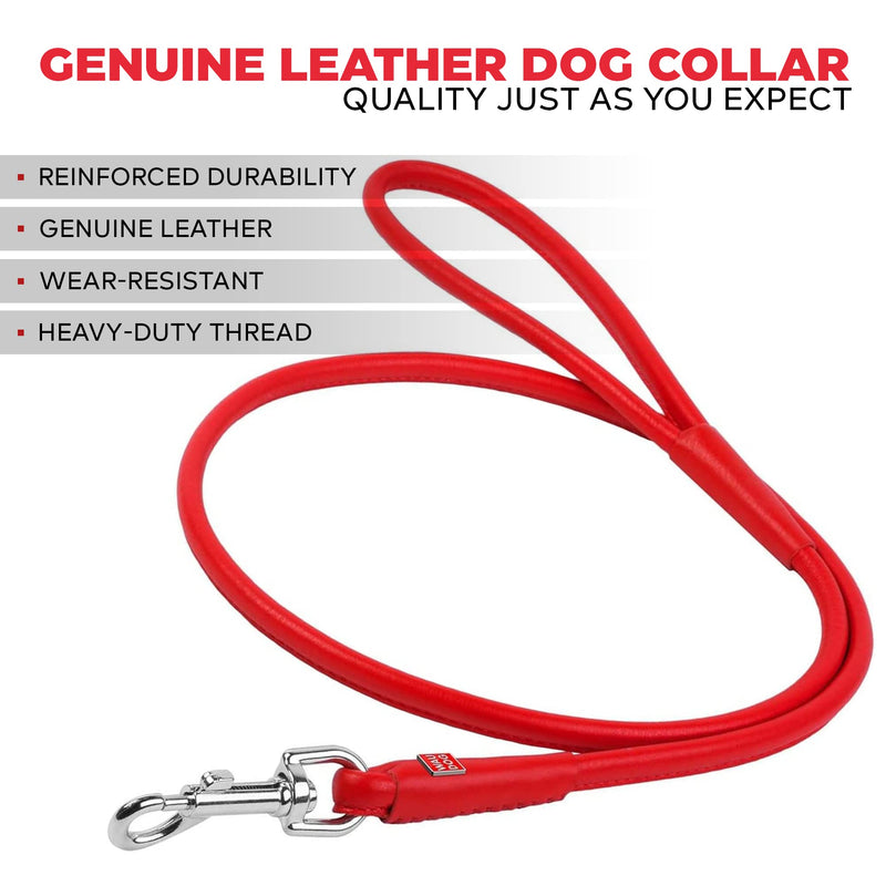 Rolled Leather Dog Leash for Small Medium and Large Dogs - Heavy Duty Leather Puppy Leash for Outdoor Walking Running Training - Strong Dog Leashes for Large Breed Dogs 4Ft * 0.4 in Red