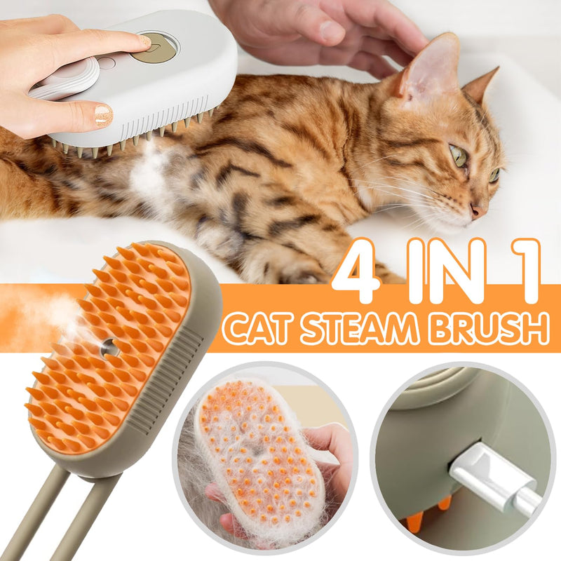 4 in 1 Cat Steam Brush for Shedding, Rechargeable Steam Cat Brush With Rotating Handle, for Massaging and Cleaning Shedding Pet Hair, for Cats Dogs (White) White - PawsPlanet Australia