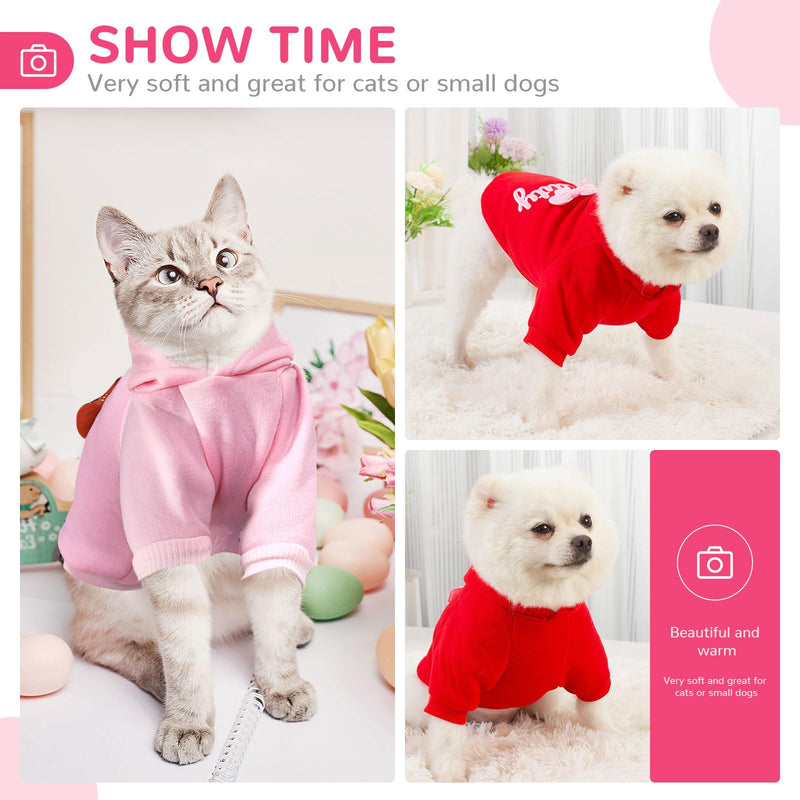 BAEJMJK 2 Pack Dog Hoodie with Hat Bowtie Girl Dog Sweatshirt with Leash Hole Soft Warm Pet Clothes Sweaters Dog Jacket Puppy Coat Doggie Apparel for Fall Winter Small Dogs Cats(Pink+Red,Medium) Medium Pink+Red - PawsPlanet Australia