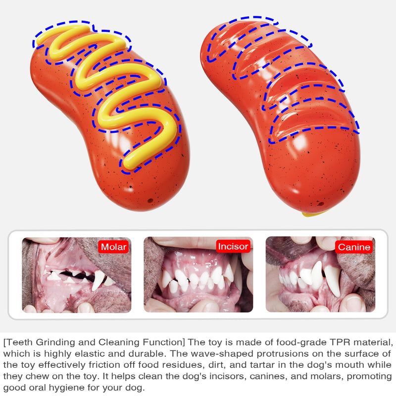Hot Dog Squeaky Dog Toy - Interactive Rubber Dog Chew Toy for Aggressive Chewers - Durable Dog Accessories & Long Lasting Dog Chews - Humorous Gift for Dog Lovers - PawsPlanet Australia