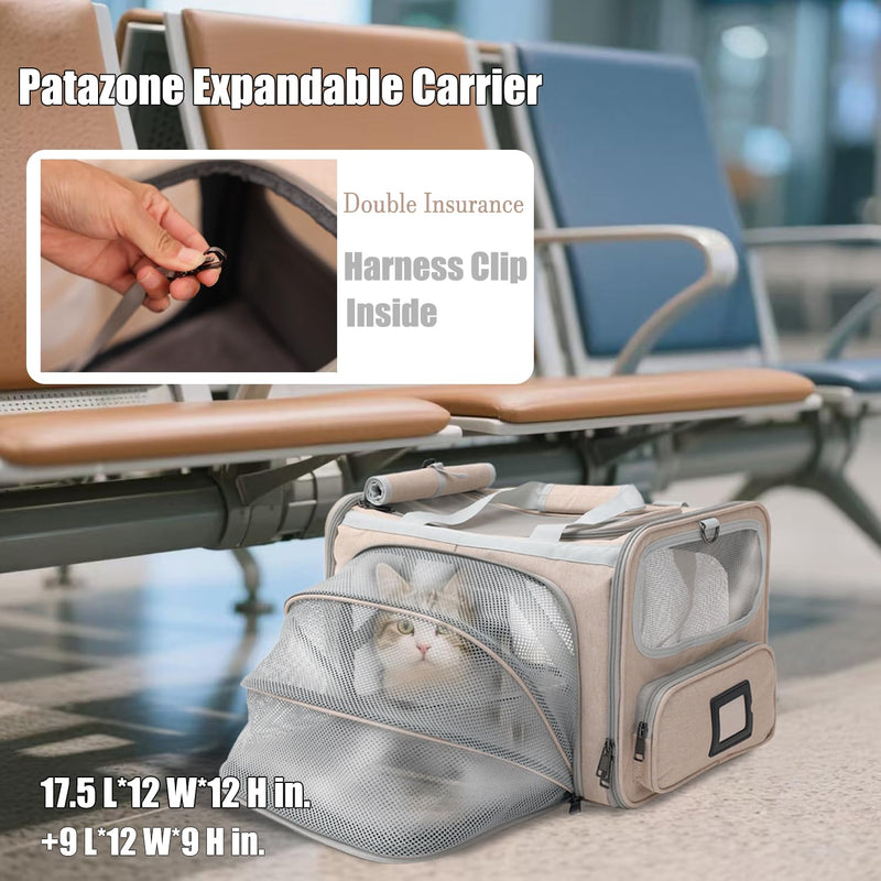 Small Dogs Carrier Airline Approved Soft Cat Carriers Stylish Expandable Pets Carriers Puppies Kitties Cage,Ventilated,Rabbit Bunny Small Animals Travel Outdoor Khaki Color 17.5"L x 12.0"W x 12.0"H
