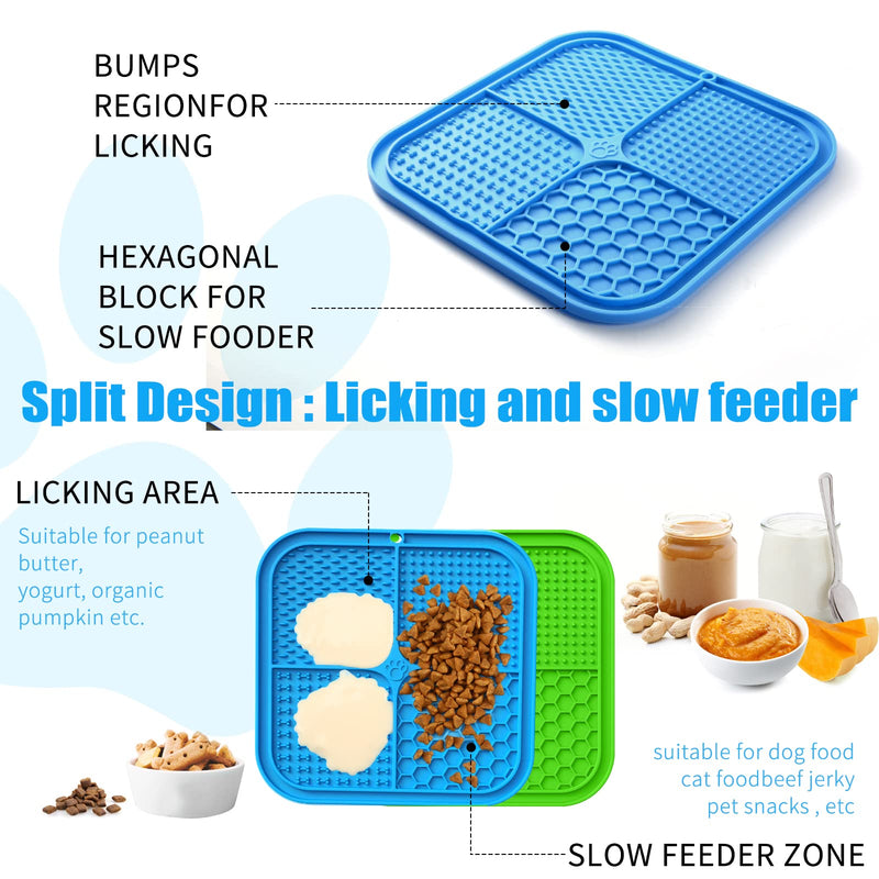 Licking Mat, Premium Lick Pad with Suction Cups for Dog Anxiety Relief, Slow Feeder Dog Bowls, Bathing, Grooming and Training, 2 Pack (Green and Blue) Blue, Green - PawsPlanet Australia