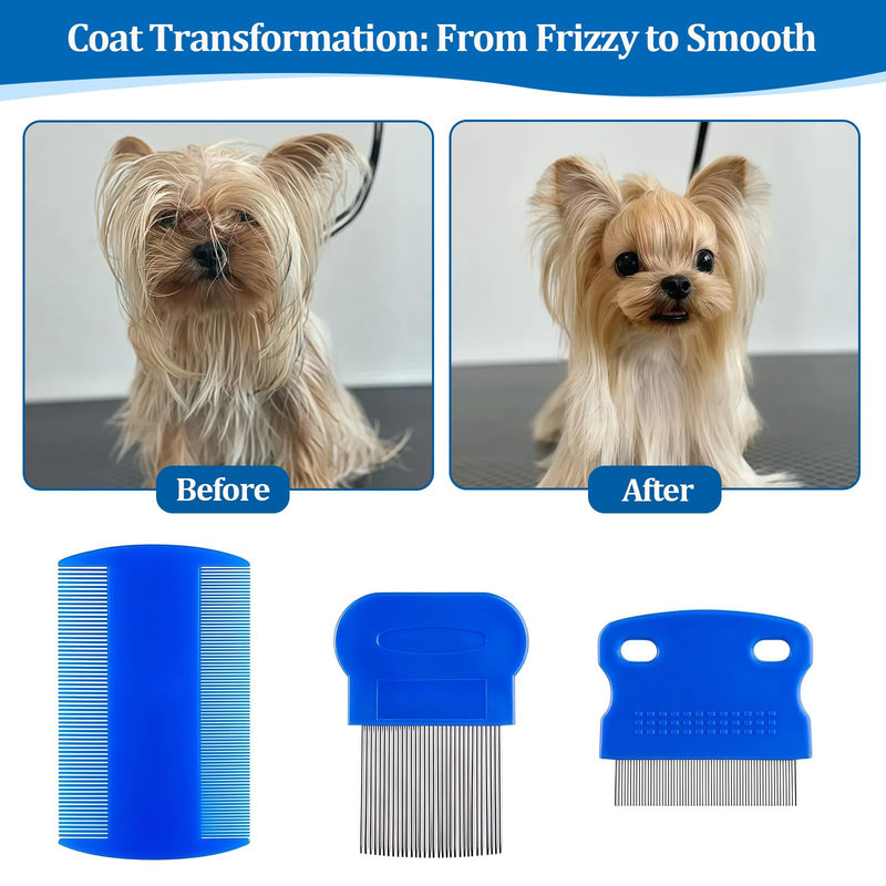 6 Pack Pet Grooming Combs, Stainless Steel Dog and Cat Grooming Combs with Rounded Teeth, Double-Sided Professional Pet Tear Stain Remover for Small, Medium, and Large Pets (Blue) Blue - PawsPlanet Australia