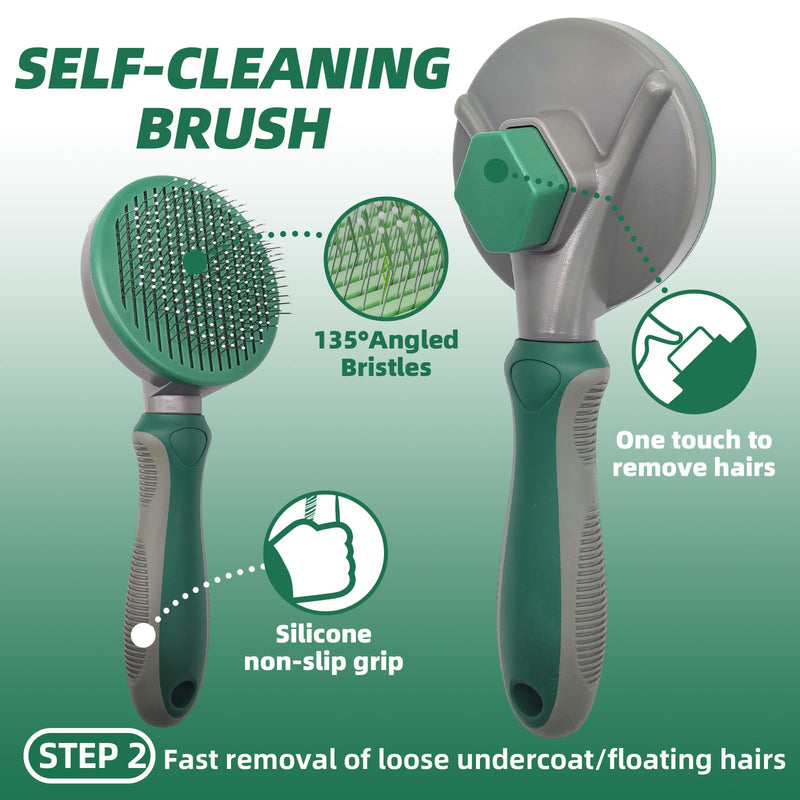 Pet Grooming Kit - 7 PCS Green Deshedding Brush Set with Undercoat Rake, Slicker Brush, Bath Brush & Nail Clipper for Short & Long-Haired Dogs and Cats A-Green - PawsPlanet Australia