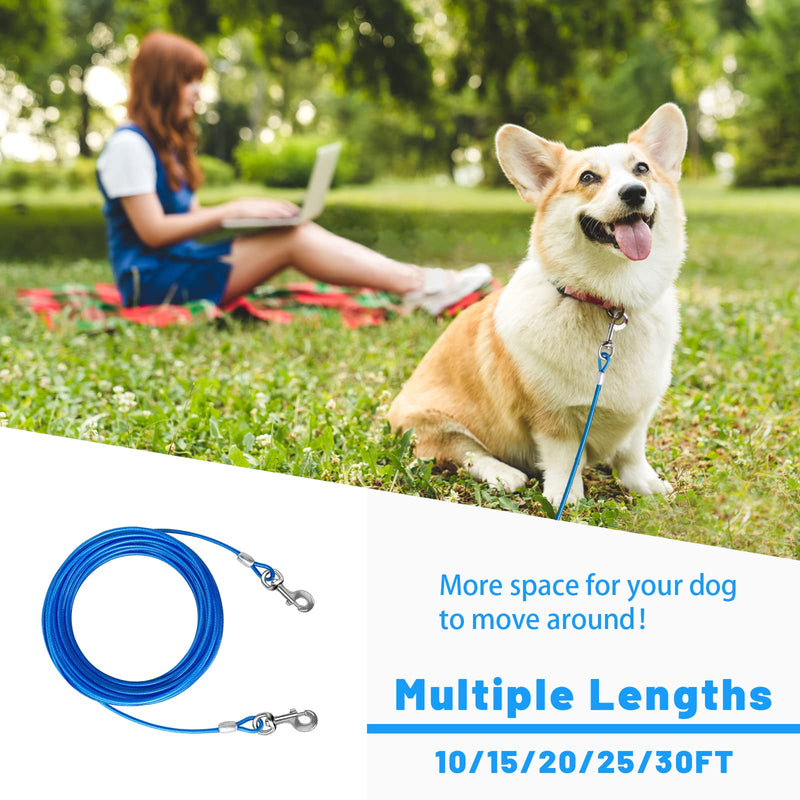 Dog Tie Out Cable 10/15/20/25/30 FT Runner for Yard Steel Wire Cable with Durable Superior Clips Blue Chains for Outside Dog Lead for Large Up to 165 Lbs 25FT - PawsPlanet Australia