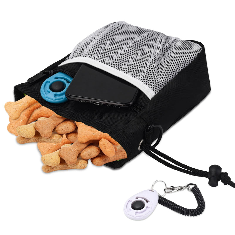 Dog Clicker Training Kit, Dog Training Treat Pouch and Dog Clickers, Dog Treat Bag with Clicker Training for Dogs, Pet Treat Bag with Waist Belt Shoulder Strap Poop Bag Dispenser - Black /w 2 Clickers 7.0x5.5x2.4 in Black Clicker Set