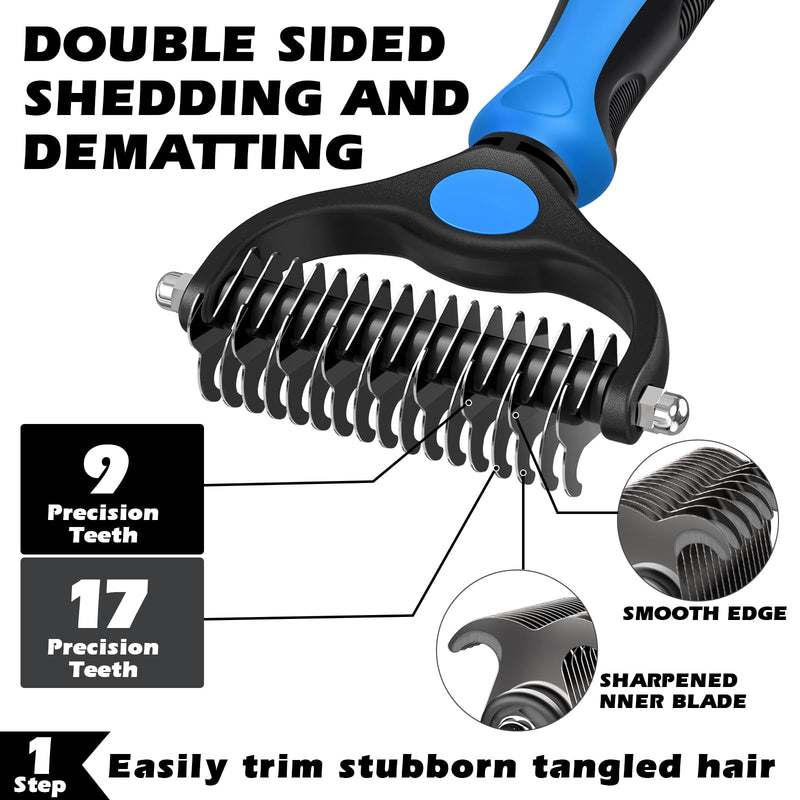 7 in 1 Pet Grooming Kit - Dog&Cat Comb, Deshedding Brush, Nail Clipper with File, Bath Brush - Premium Pet Supplies (Blue) C-7PCS Blue - PawsPlanet Australia