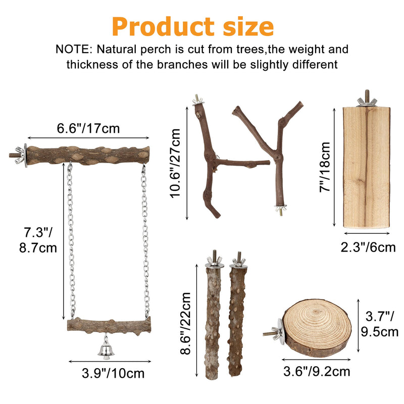 7PCS Bird Perches, Natural Wood Parrot Perch Stand, Bird Perch Chewing Stick Cage Accessories Hanging Multi-Branch Perch Platform Swing Toy for Parakeets, Cockatiels, Small Medium Birds - PawsPlanet Australia