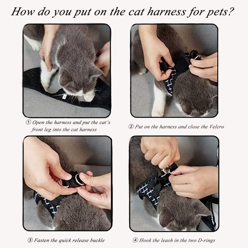 Cat Leashes and Harnesses for Walking,Breathable Soft Kittens Vest for Cats Dogs, Kitten Harness Escape Proof with Bell and Bow-Knot Decoration Christmas(XXS, Black-White) XX-Small - PawsPlanet Australia