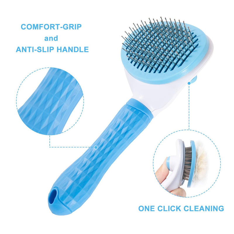Alihoo Cat Brush Undercoat Dog Brush Soft Brush for Long Hair Universal Care Brush Automatic Cleaning Pet Brush Comb (Blue) - PawsPlanet Australia