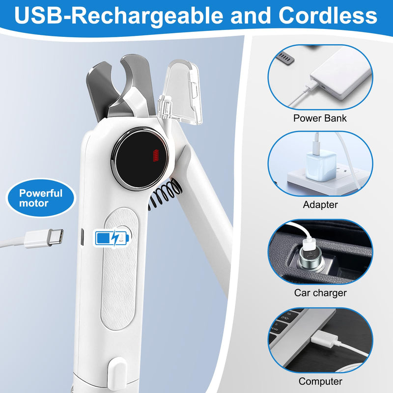 2-in-1 Dog Nail Clippers and Grinder, Electric Dog Nail Trimmer for Large Medium Small Dogs & Cats with 3 Speeds, USB Rechargeable, Quick Sensor, Splash Guard & LED Lights, Safe & Painless (White) White - PawsPlanet Australia