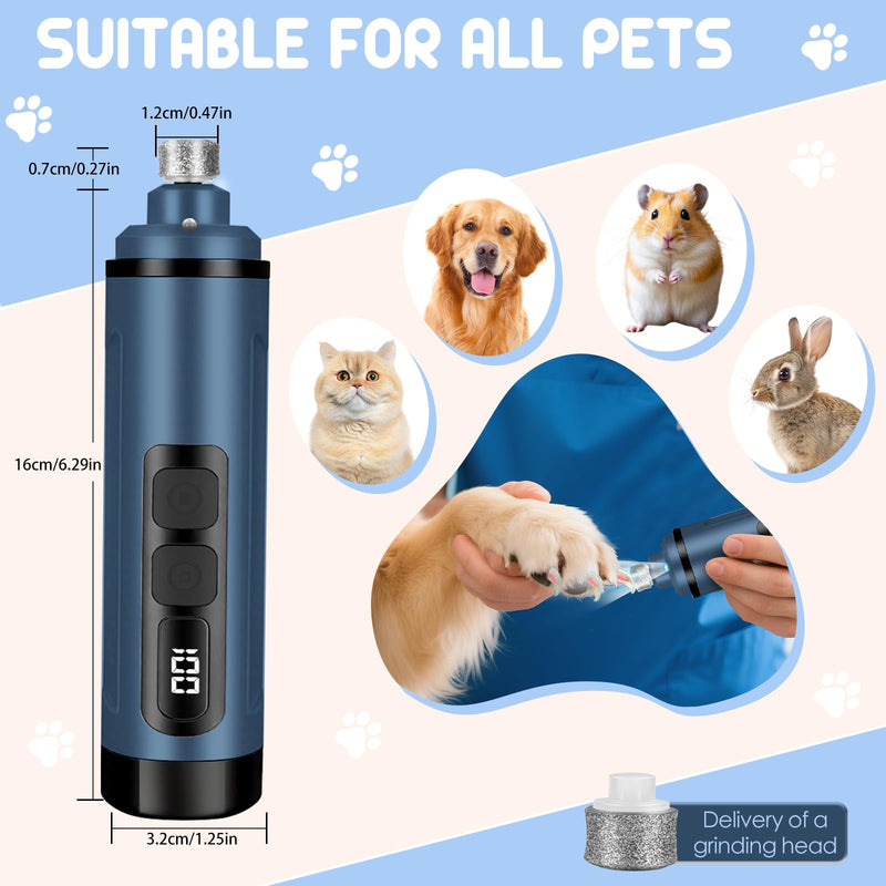 Dog Nail Grinder Electric Powerful 3 Speeds Dog Nail Clippers with Lights Quiet Cat Nail Clipper Painless Care Trimmers Tools for Small Medium Large Dogs and Cats (Blue) Blue - PawsPlanet Australia