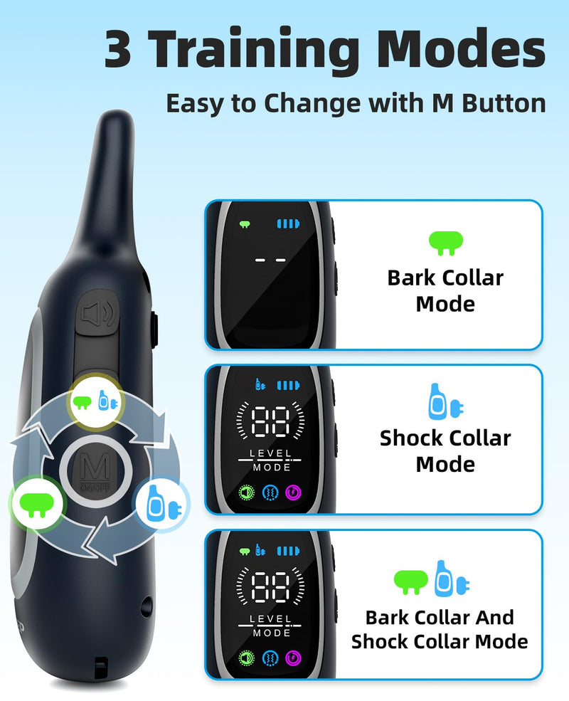 2-in-1 Dog Shock Collar and Bark Collar for Dogs – 3300FT Dog Training Collar with Remote, IP67 Waterproof e Collar with Anti-Bark/Beep/Vibration/Shock Modes for Small Medium Large Dog(8-120Lbs) Black - PawsPlanet Australia