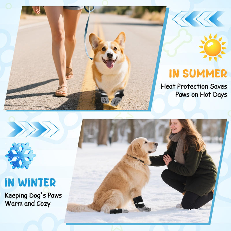 Dog Paw Protectors Socks for Hot & Cold Pavement, Anti Slip Dog Shoes with Maximum Grip to Prevent Licking Paws, Slipping, Paw Protector Boots for Small Medium Large Senior Dogs (Black Star, M) - PawsPlanet Australia