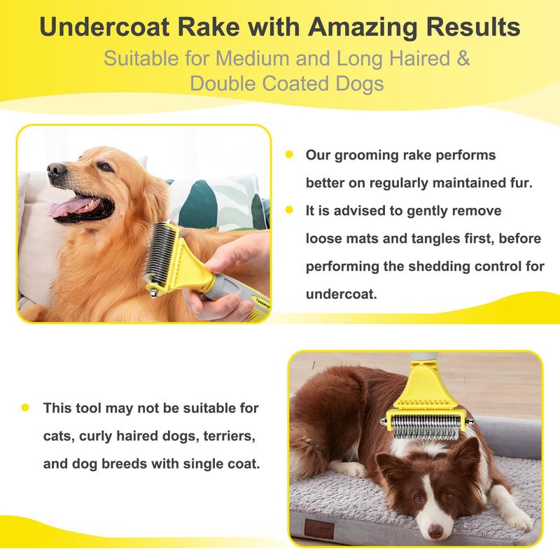 Professional Dog Brush for Shedding, Undercoat Rake for Medium and Long Haired & Double Coated Dogs, Double Sided Design with 12+23 Blades - PawsPlanet Australia