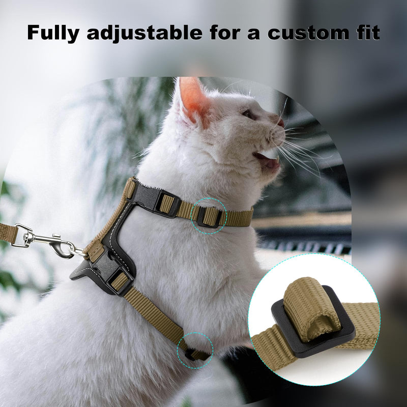 Plutus Pet Adjustable Cat Harness and Leash Set, Quick Release, Escape Proof Nylon Vest with Leather Trim for Kitten, Small Medium Large Cats, Brown - PawsPlanet Australia