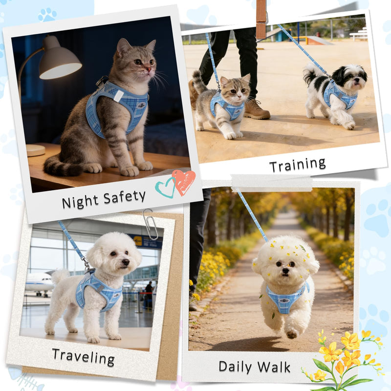 Gyuzh No Pull Dog Harness - 3-in-1 Step in Harness Collar Leash Set for Small Dog Walking & Training, Easy Walk Style, Lightweight Plaid Vest (Blue, M) Blue - PawsPlanet Australia