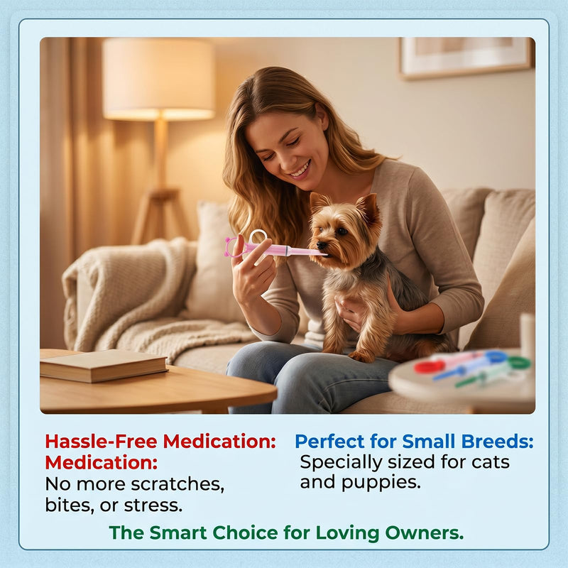 Pet tablet dispenser, set of 4, with 6 soft silicone tips, suitable for cats, dogs and other small pets, for tablets, capsules and liquids