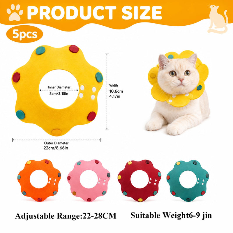 5 pcs Cat Neck Brace, Soft Protective Collar for Cats After Surgery, Adjustable Anti-Lick Collar for Wound Healing, Scratch Protection and Recovery
