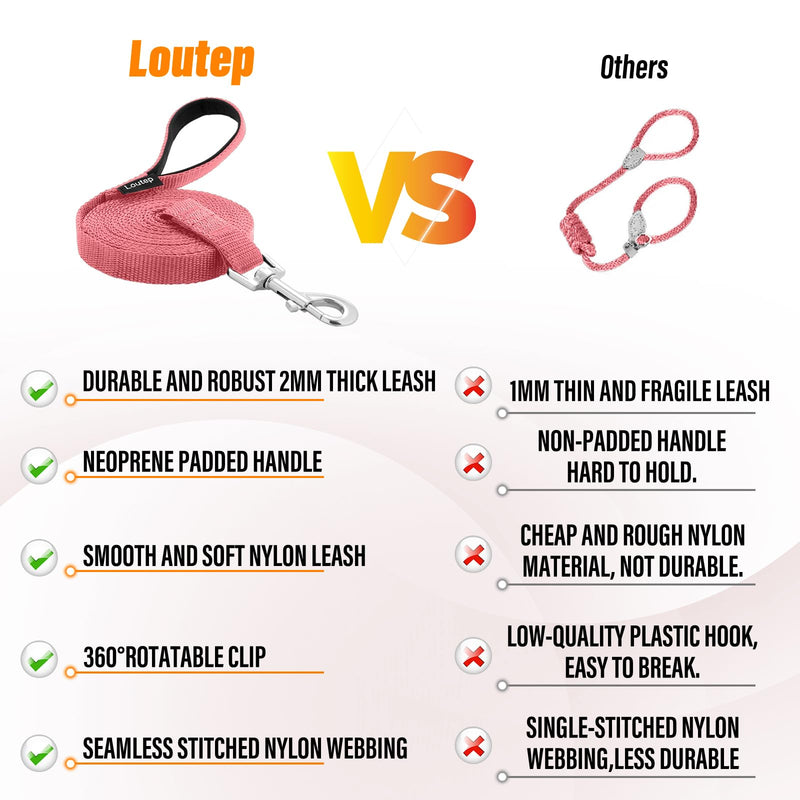 Dog Training Leash - Long Line for Recall & Obedience, Nylon Training Lead with Padded Handle, 15 ft / 20 ft / 30 ft / 50 ft / 100 ft - Long Leash for Dogs Outside, Small/Medium/Large 15ft Pink - PawsPlanet Australia