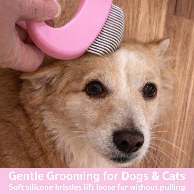 Pet Hair Removal Massage Shell Comb, Soft Deshedding & Dematting Grooming Brush for Dogs, Cats, Puppies & Rabbits – Removes Loose Fur & Mats, For Long & Short Hair (Pink) Pink