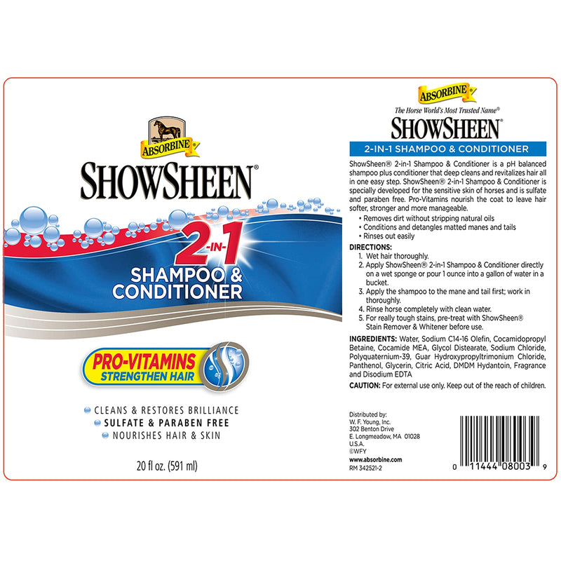 Absorbine ShowSheen 2-in-1 Shampoo & Conditioner, Sulfate and Paraben-Free, 20oz One Size - PawsPlanet Australia