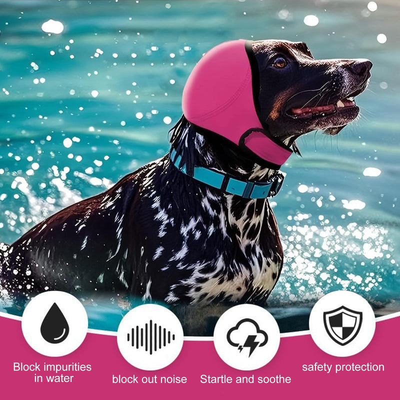 1PC Dog Snood Ear Protector and Firework Ear Muffs Adjustable Noise Cancelling Ear Muffs for Dogs Soft Calming Ear Defenders for Bathing Grooming and Travel Rose Red Size M