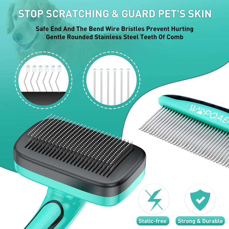 Cat Dog Brush, Self Cleaning Slicker Dog Brush,Pet Comb + Nail Clippers for Shedding & Grooming Any Breed of Pets,Shedding Long & Short Haired Cats & Dogs 3 PCS,Aqua green
