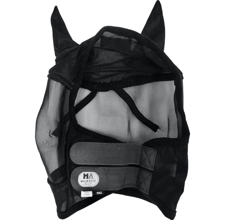 Majestic Ally Horse Fly Mask with Ears, Comfort Durable Fine Mesh, Soft Fleece Touch on Skin, Protect Eyes and Ears (Black) Black - PawsPlanet Australia