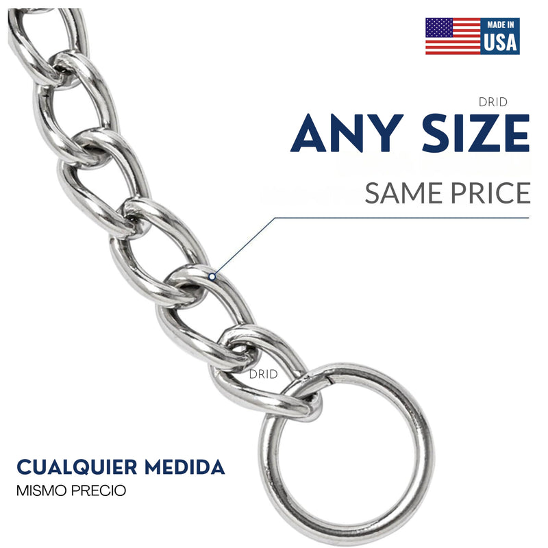 (Made in USA) Stainless Steel Dog Chain Collar – Chew Proof Slip and Martingale Chain for Dogs – Anti Winding, Heavy Duty Dog Chain Collar - Made in USA with Smooth Chrome Finish (EX -26") "EX" - Suitable for Dog's Neck Max of 26''