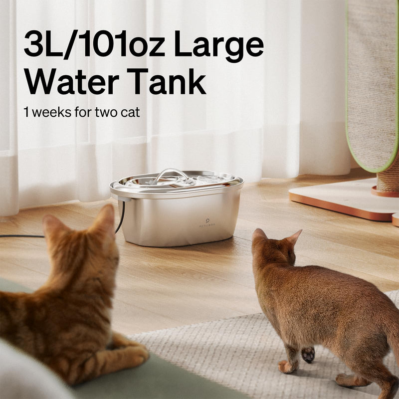 PETLIBRO Stainless Steel Cat Water Fountain, 101oz/3L Pet Water Fountain for Cats Inside, Food-Grade Dog Water Fountain, Automatic Water Dispenser with 4 Filters & 4 Sponges Fountain+4 Filters - PawsPlanet Australia