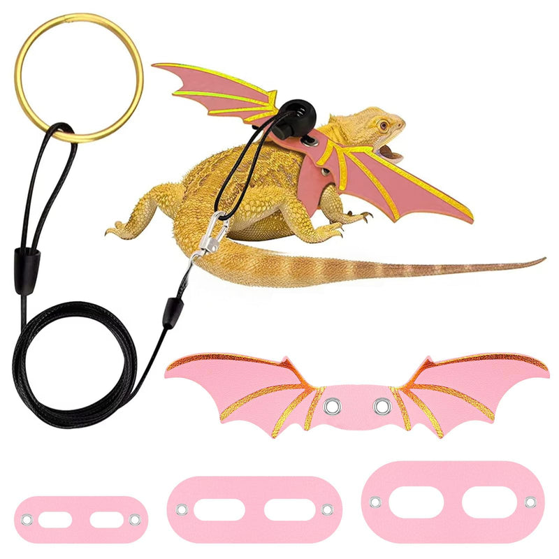 3PCS Pink Bearded Dragon Harness and Leash, Adjustable Lizard Harness with Wings for Reptile Lizard, Amphibians, Outdoor Walking Vest with Traction Rope (S, M, L) - PawsPlanet Australia